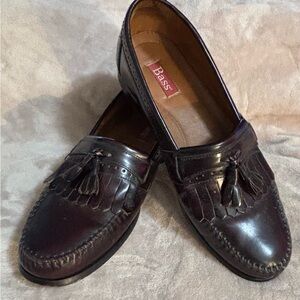 Bass Niles Men's Dark Maroon Leather Fringe Tassel Slip On Loafers 11D